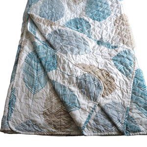 Vintage Spirit Linen Quilted King Comforter 106x92 Reversable Blue Brown Feather